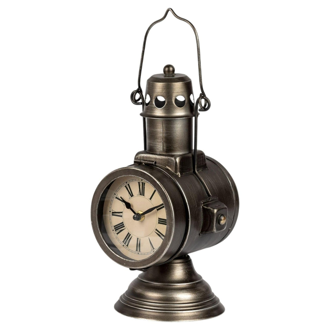 formano Metall Standuhr Vintage im Grubenlampen Design Tischuhr 32 cm im Industrial Stil, Quarz Lauf