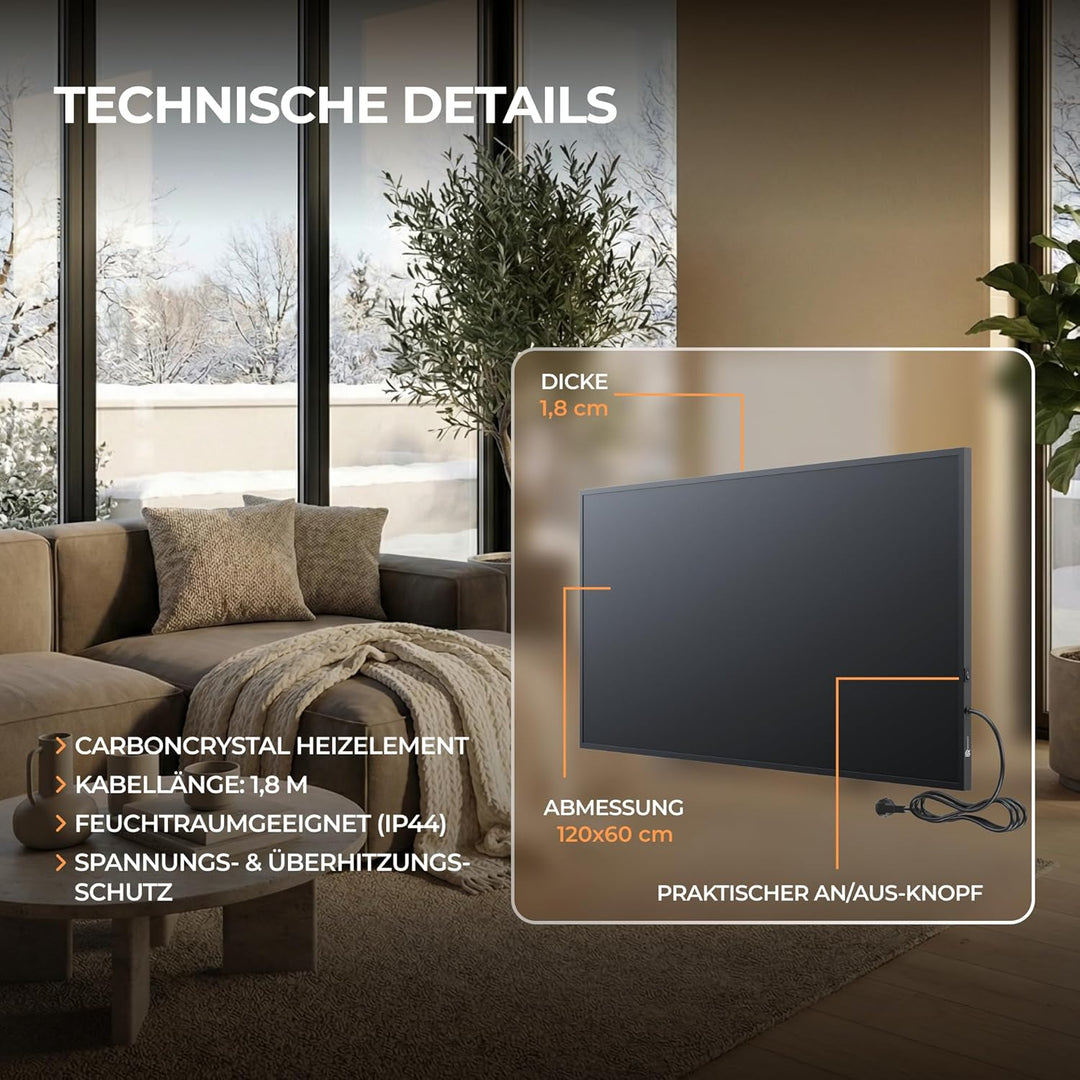 BR Bringer Infrarotheizung 1000 Watt, schwarz - mit Steck-Thermostat - Infrarot Elektroheizung Energ