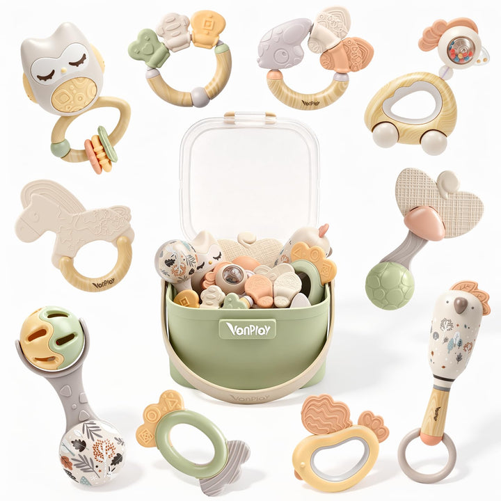 Baby Rassel Sensorik Beissring Baby Erstausstattung Neugeborene Zahnungshilfe Babyspielzeug 0-6 Mona