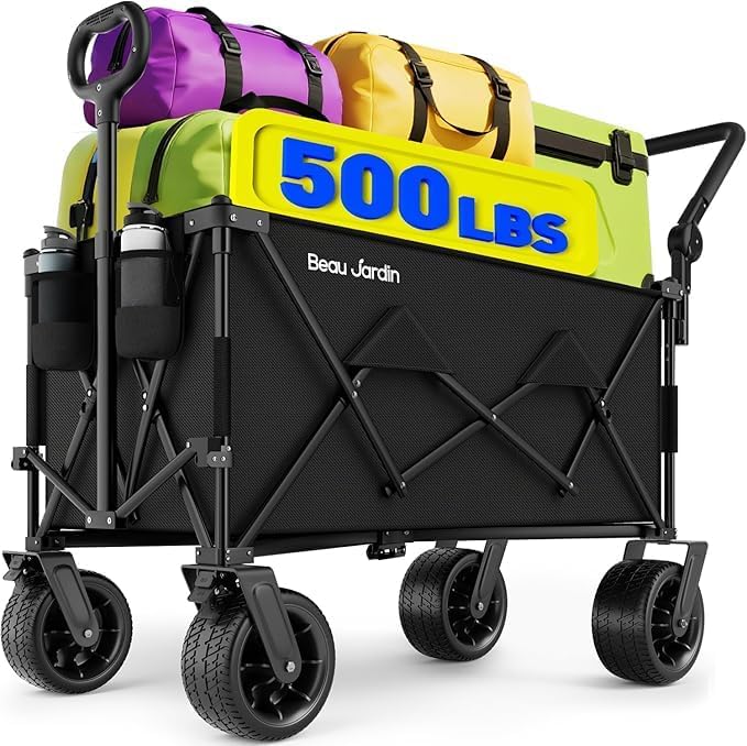 BEAU JARDIN Bollerwagen 200 KG Handwagen mit Einziehbarem Transportkarre Gerätewagen Griff Faltbarer