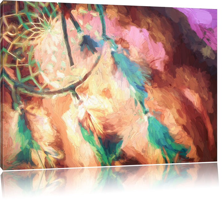 Traumfänger Pinsel Effekt, Format: 100x70 auf Leinwand, XXL riesige Bilder fertig gerahmt mit Keilra