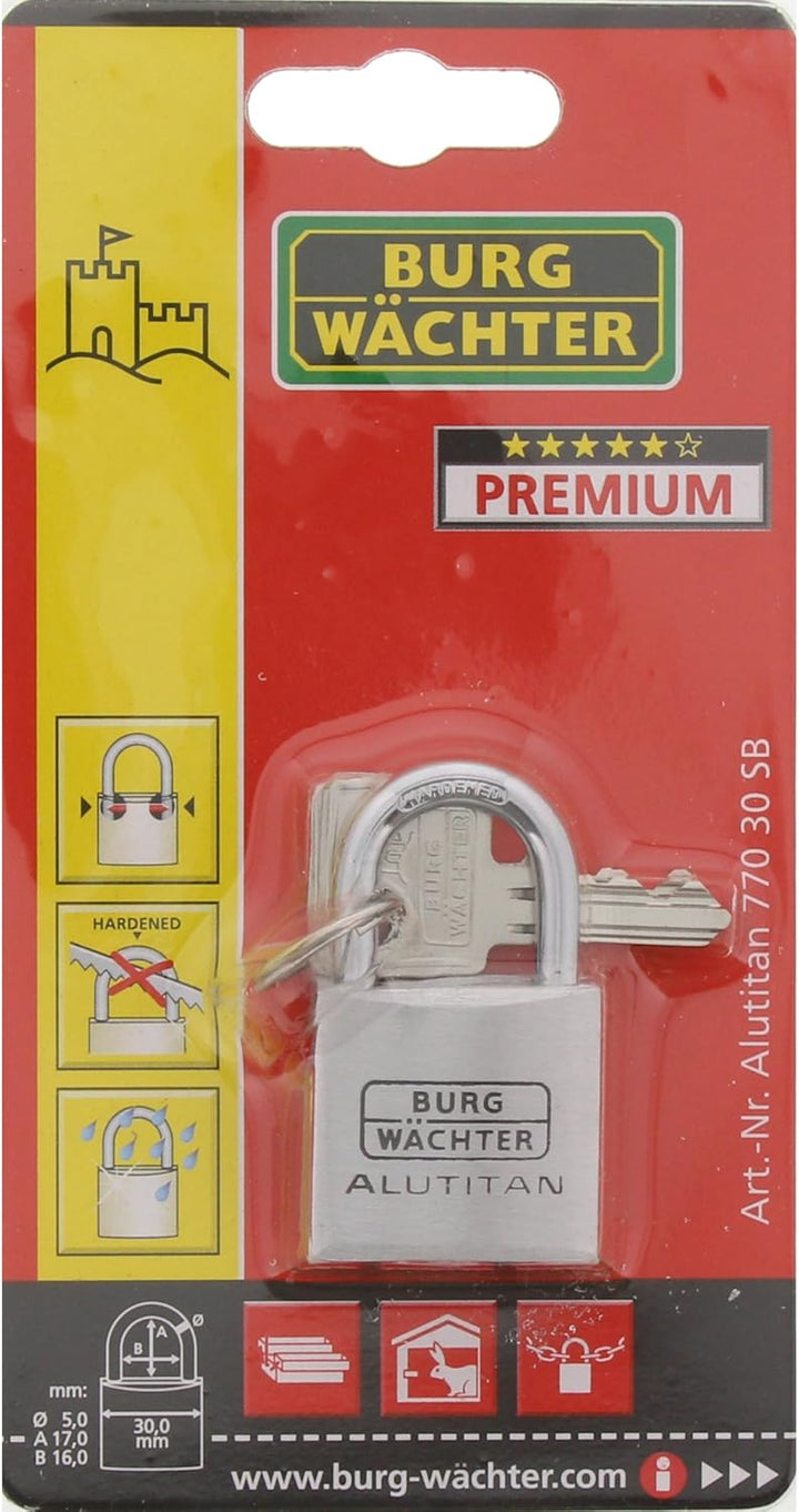 Burg-Wächter 30 BURG Vorhangschloss 770 Alutitan, 30 mm SB (Packung mit 5) 30 mm (Packung mit 5), 30
