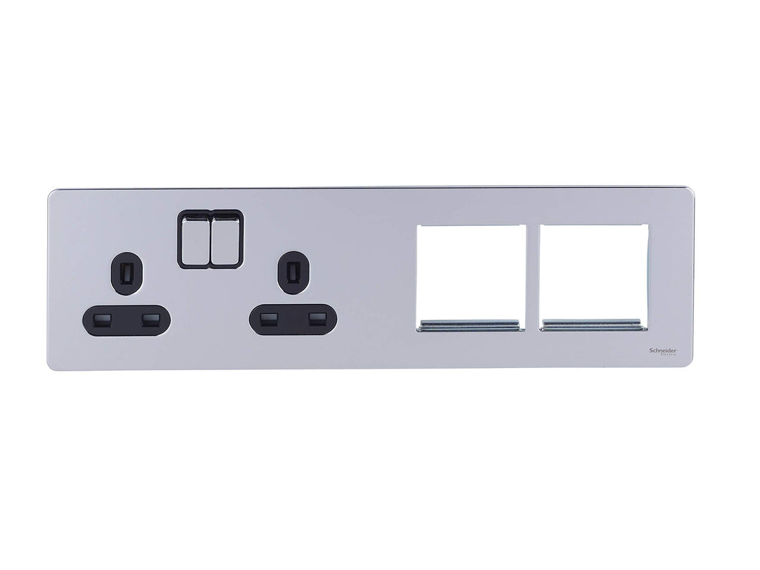 Schneider Electric Ultimate schraubenlose, geschaltete Doppelsteckdose mit flacher Platte, doppelpol