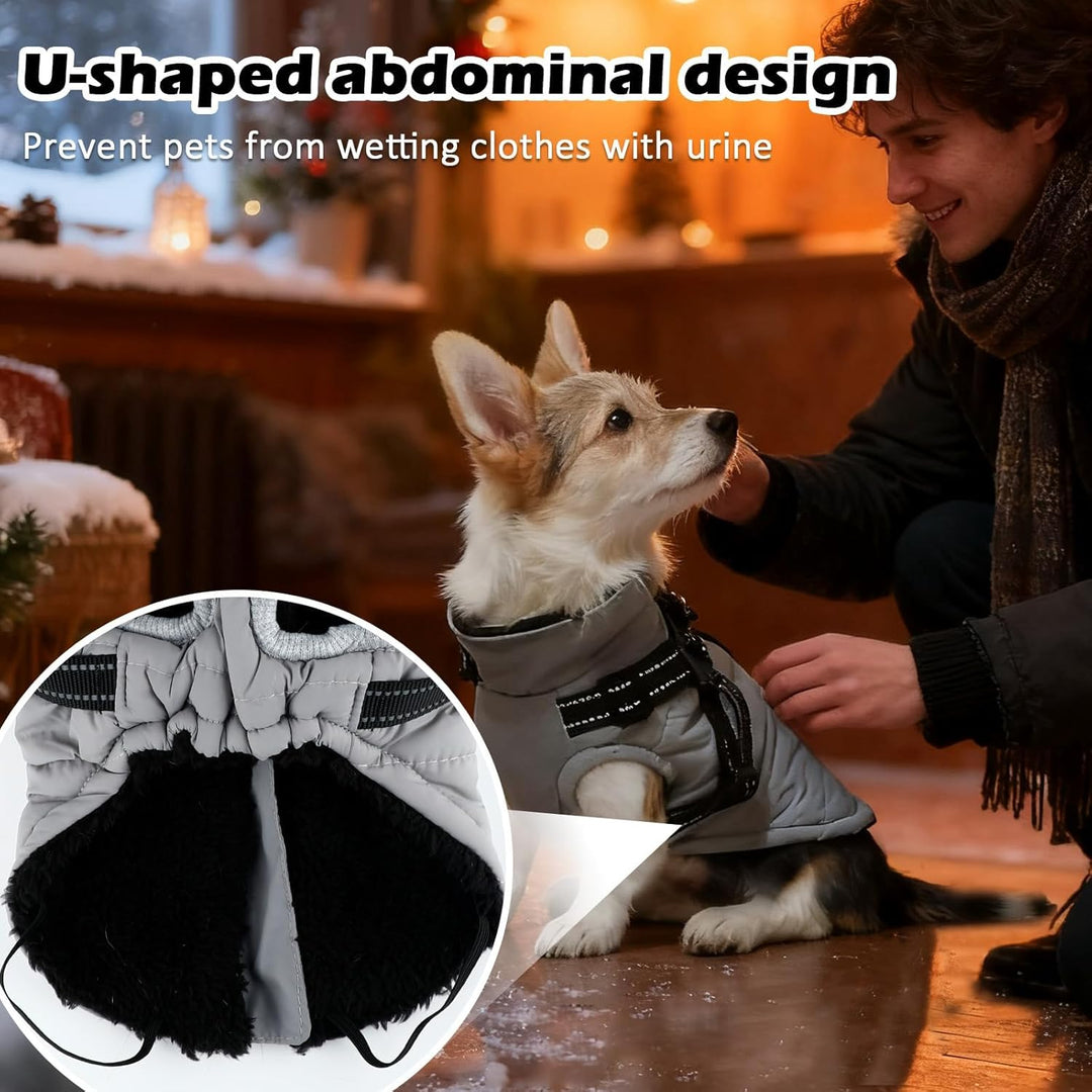 Hundemantel Winter mit Geschirr Einstellbar, ZoneYan Wasserdicht & Warm Hundemantel für Kleine Hunde