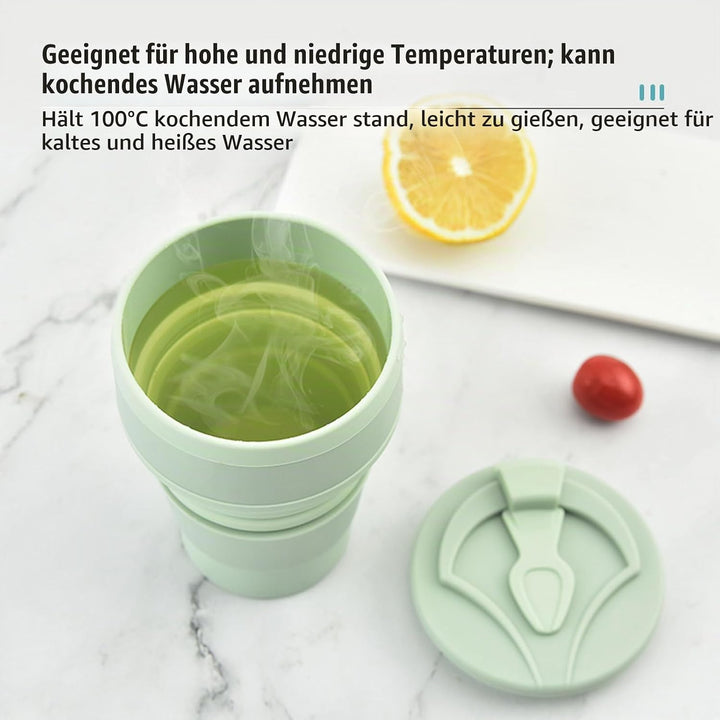 Faltbarer Reisebecher, Silikon, mit Deckel, 350ml, 4 Stück | Wiederverwendbar, Für Camping, Für Wand