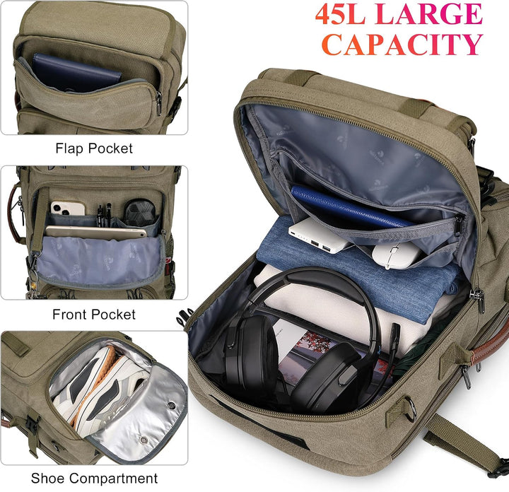 WITZMAN Reiserucksack Herren Gross 40L Canvas Vintage 3 in 1 Rucksack Fit 16 Zoll Laptop Rucksack fü