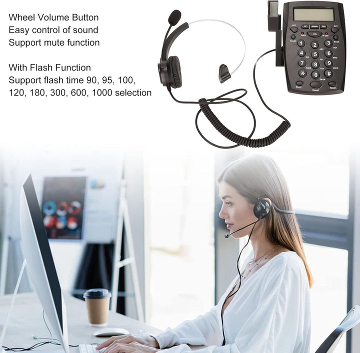 ciciglow Callcenter-Telefon, Schnurgebundenes Telefon mit Rauschunterdrückung, Headset-Mikrofon, FSK