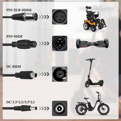 CJBIN Ladegeräte für Scooter, 42V 2A Hoverboard Ladekabel, e Scooter Ladekabel, Hoverboard Ladegerät