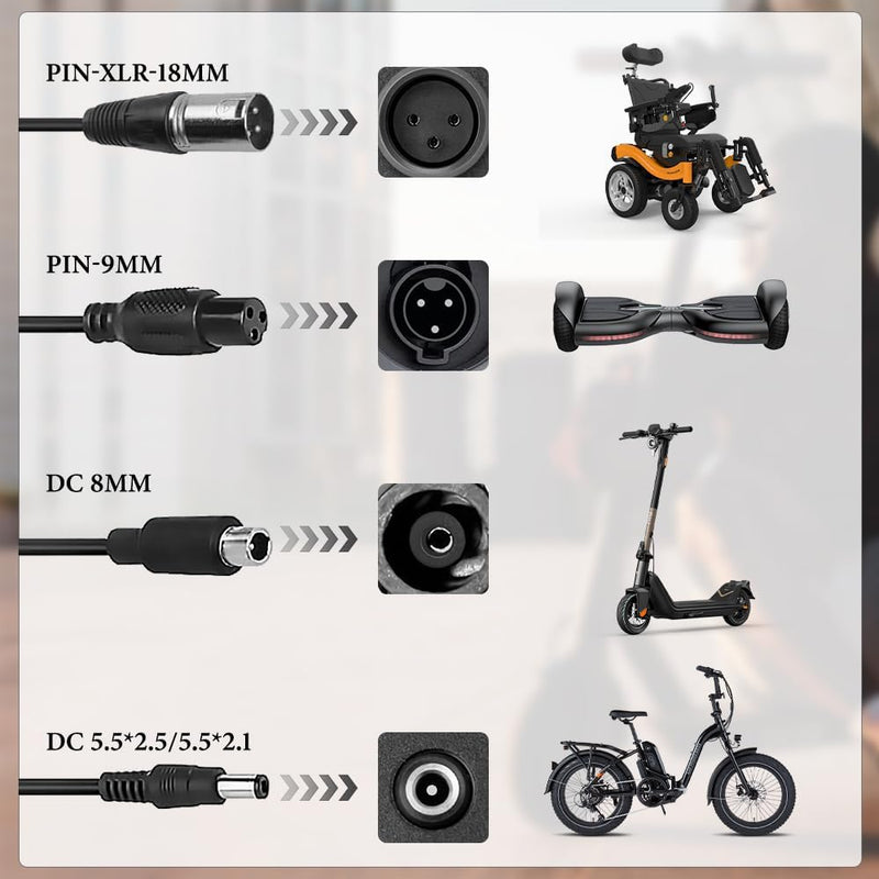 CJBIN Ladegeräte für Scooter, 42V 2A Hoverboard Ladekabel, e Scooter Ladekabel, Hoverboard Ladegerät