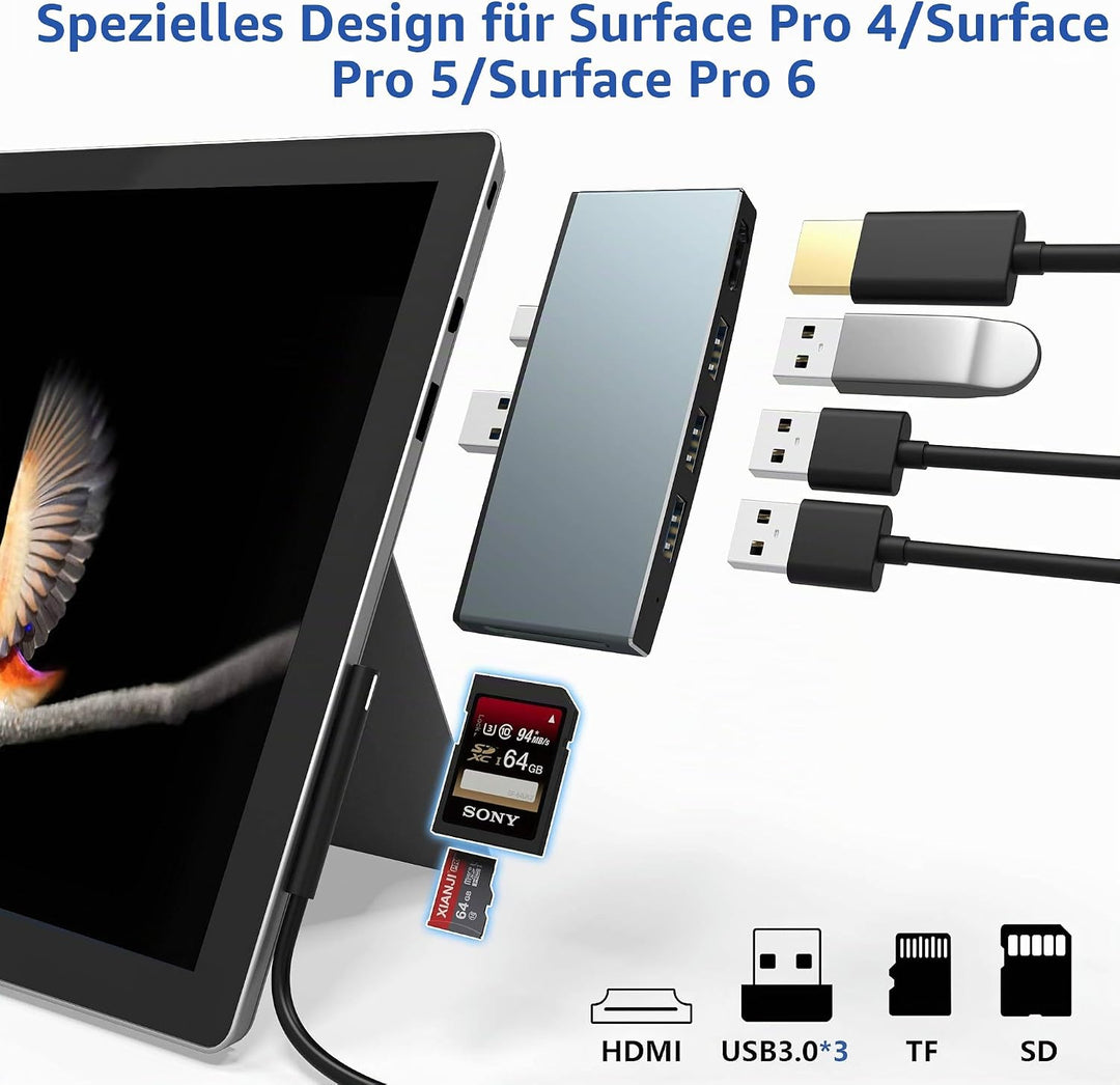 Cateck Microsoft Surface Pro USB Hub Docking Station, Aluminium Surface Pro 4/5/6 USB 3.0 Hub Adapte