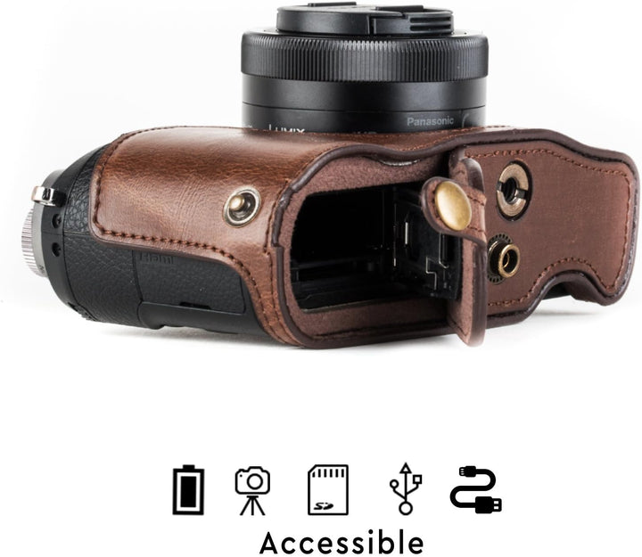 MegaGear Panasonic Lumix DMC-GX85, GX80 mit 12-32mm Objektiv Ever Ready Leder Kamera-Case mit Trager