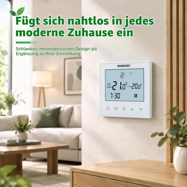 Wengart Programmierbarer Thermostat WG03-2 Touchscreen-Design, AC230V 3A LCD-Display, geeignet für W