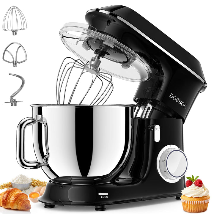9.5L Küchenmaschine Knetmaschine 1500W, DOBBOR Rührmaschine mit Rührbesen, Knethaken, Schlagbesen, S
