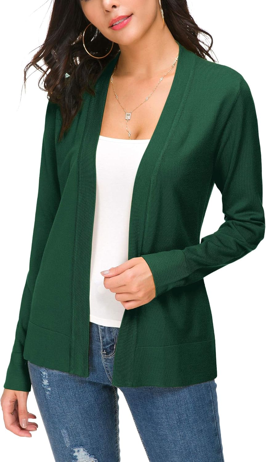 EXCHIC Damen Elegant Langarm Elastisch Strickjacke Cardigan Casual Leicht V-Ausschnitt Gestrickt Bla