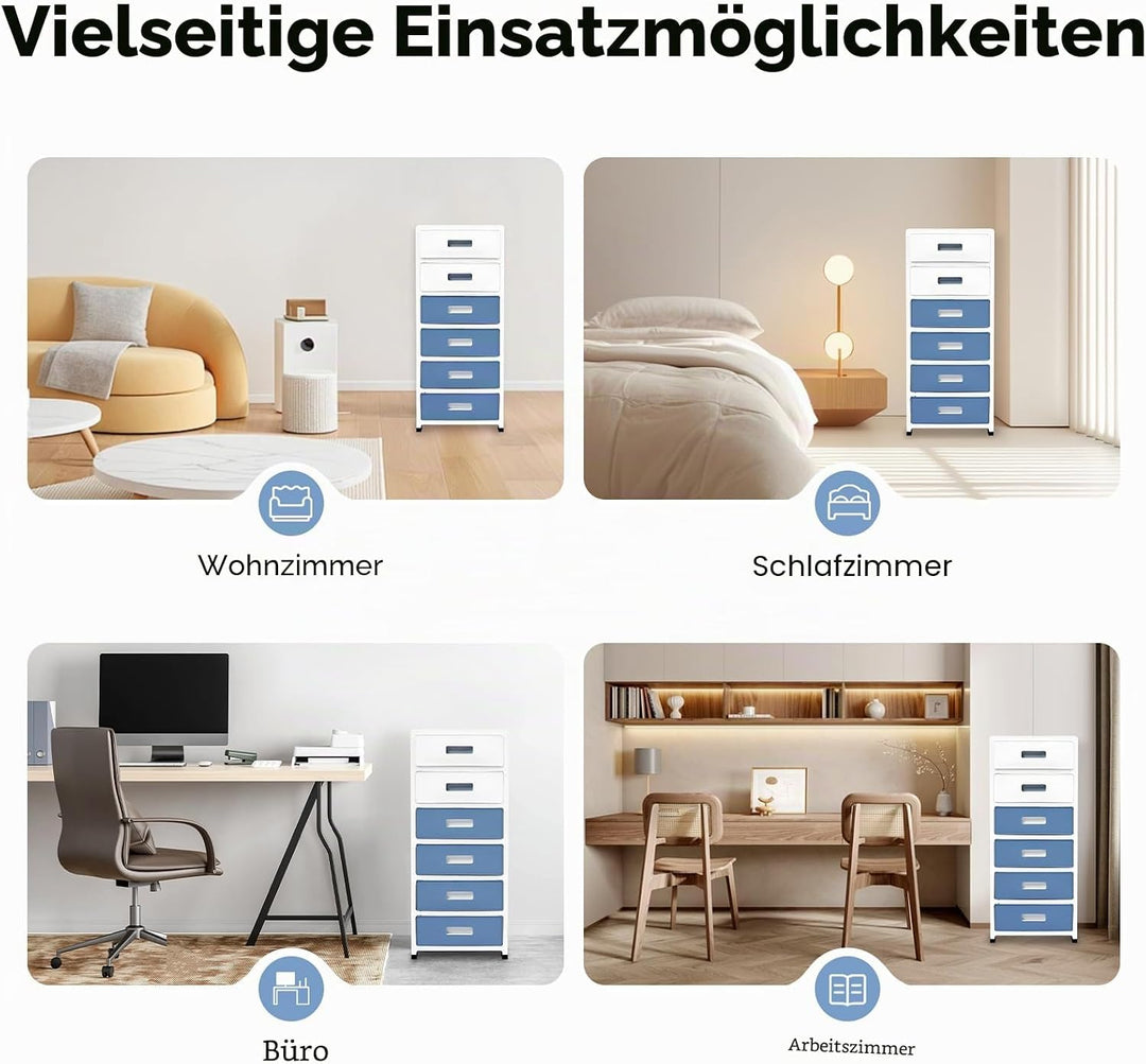 Schubladen aus Kunststoff, 6 Schublade Rollwagen 35 * 26 * 83.5cm Schubladenschrank Dresser Storage