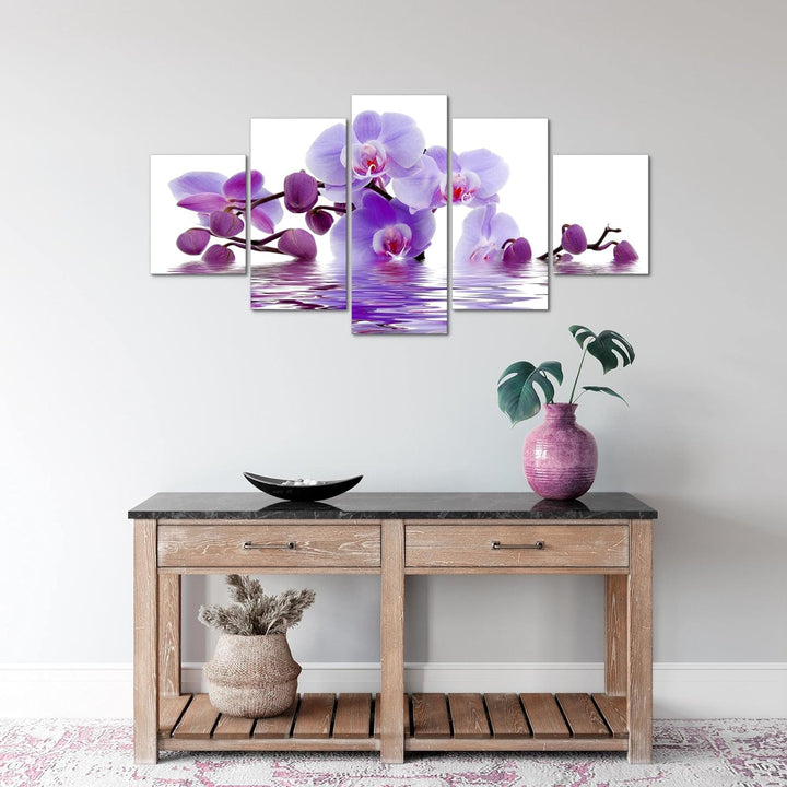 Runa Art Wandbilder Blumen Orchidee 5 Teilig Bild auf Vlies Leinwand Deko Wohnzimmer Spa Zen Violett
