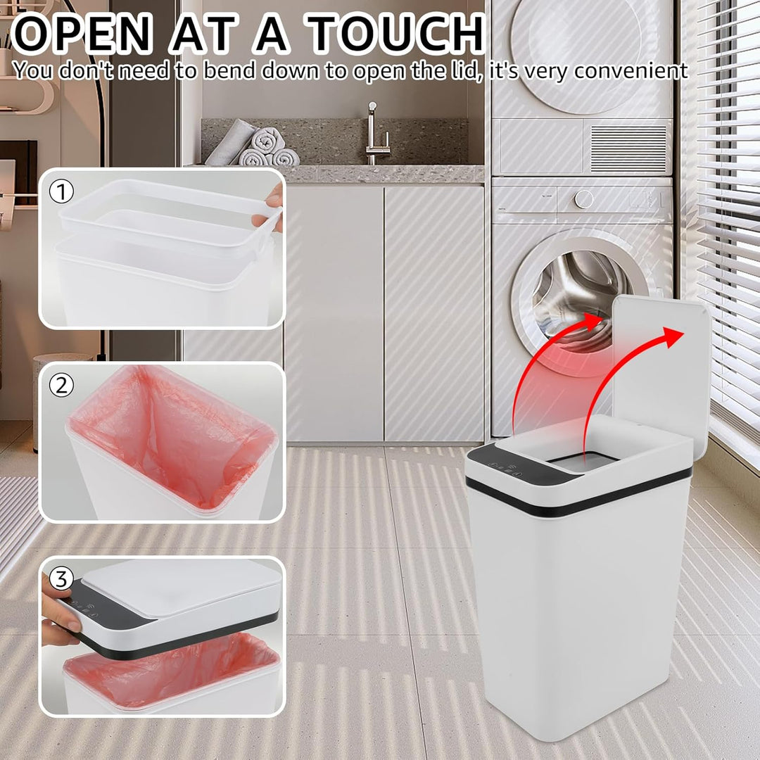 Sensor Mülleimer 12L Kleiner Sensor Badezimmer-Mülleimer mit Deckel Berührungsloser Mülleimer Geeign