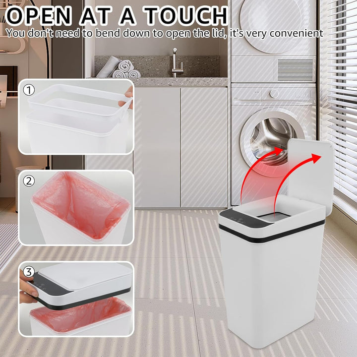 Sensor Mülleimer 12L Kleiner Sensor Badezimmer-Mülleimer mit Deckel Berührungsloser Mülleimer Geeign
