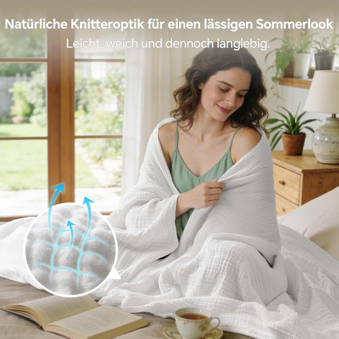 BEDELITE Musselin Decke 127x177 für Erwachsene - extra weiche & atmungsaktive Sommer Tagesdecke als
