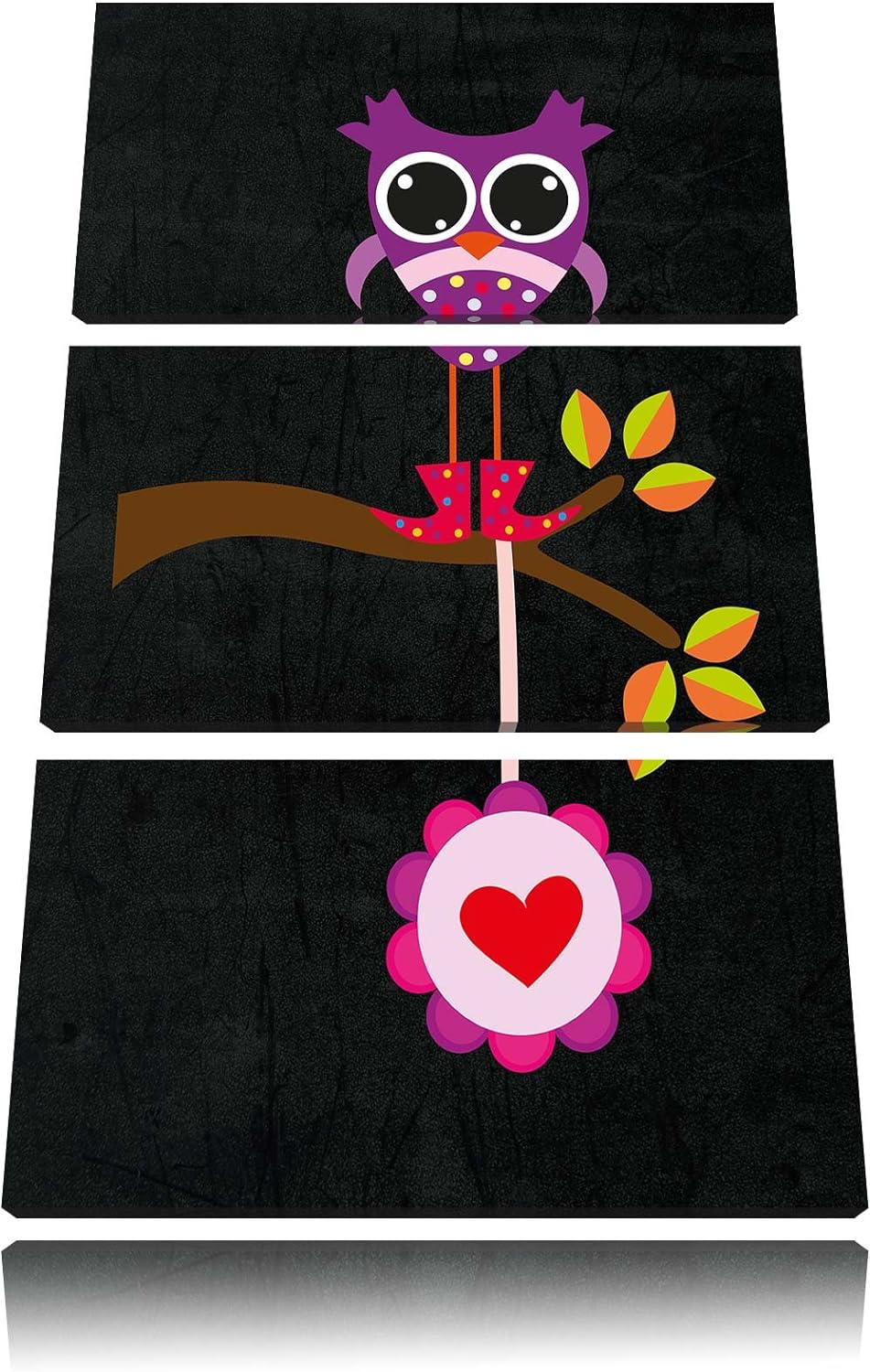 Pixxprint Süsse Eule auf AST mit Anhänger als Leinwandbild/Grösse: 3 Teilig (120x80) cm/Wandbild/Kun