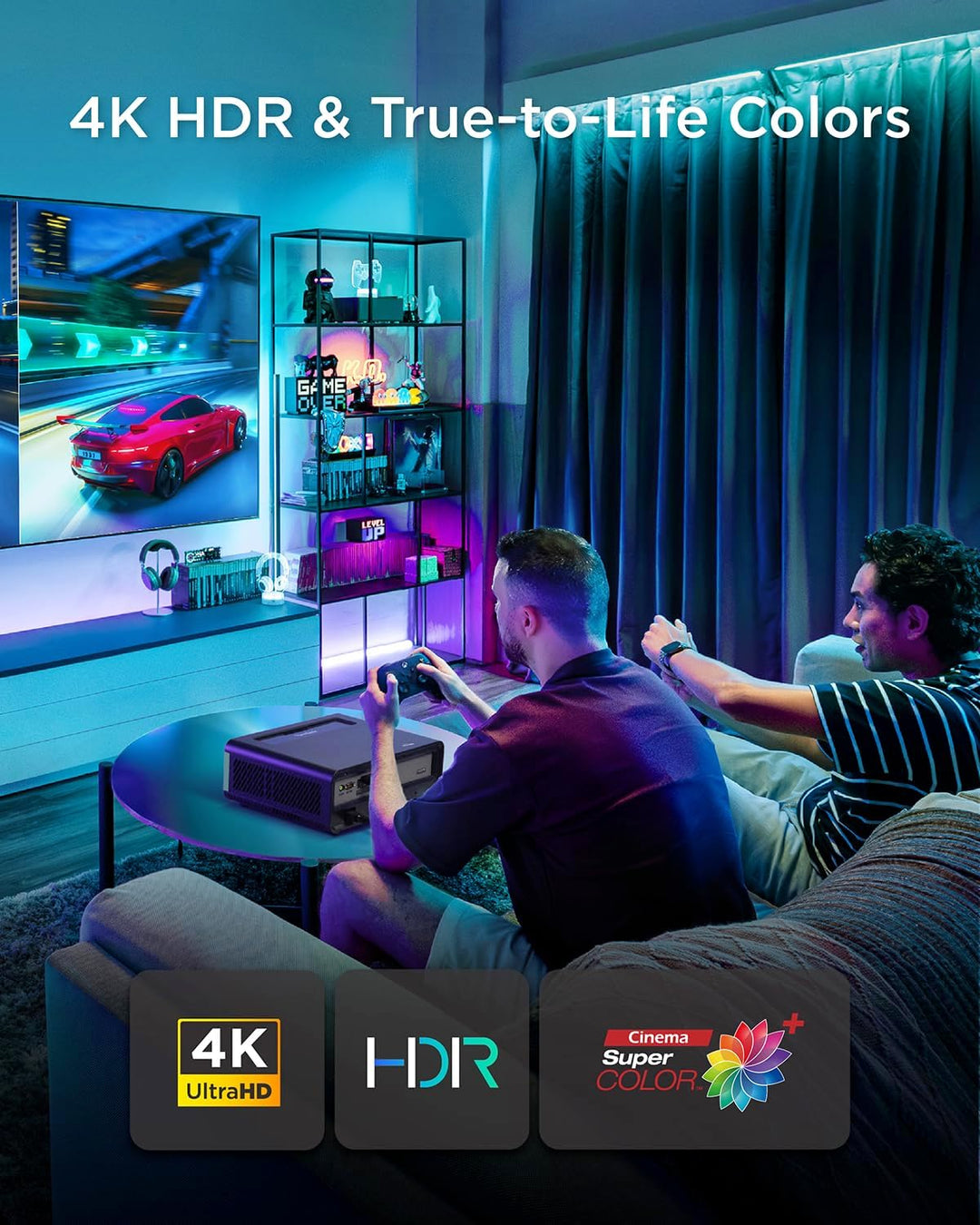 ViewSonic X2-4K Pro Echter 4K HDR Kurzdistanz Beamer mit Google TV, 2500 ANSI Lumen, 240 Hz, 4.2 ms