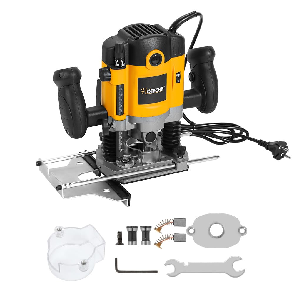 Hoteche 1200W Oberfräse Holzfräse Kantenfräse 6mm Spannfutter 30MM Arbeits Tiefe Alu Bodenplatte VDE