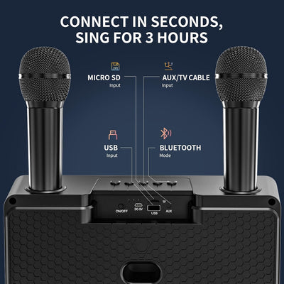 Karaoke Machine for Adults and Kids with 2 UHF Wireless Microphones, Portable Bluetooth Singing Spea