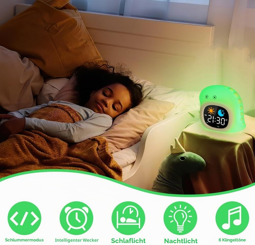 HOTUT Kinder Lichtwecker,Schlaftrainer Kinder mit Nachtlichtern,6 White Noise Kinderwecker,Digitaler