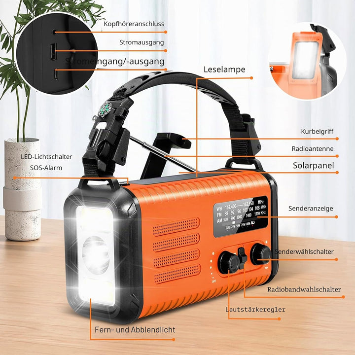 Notfall-Solar-Kurbelradio mit 20.000 mAh, AM/FM NOAA tragbares Wetterradio mit USB-Aufladung, Handy-