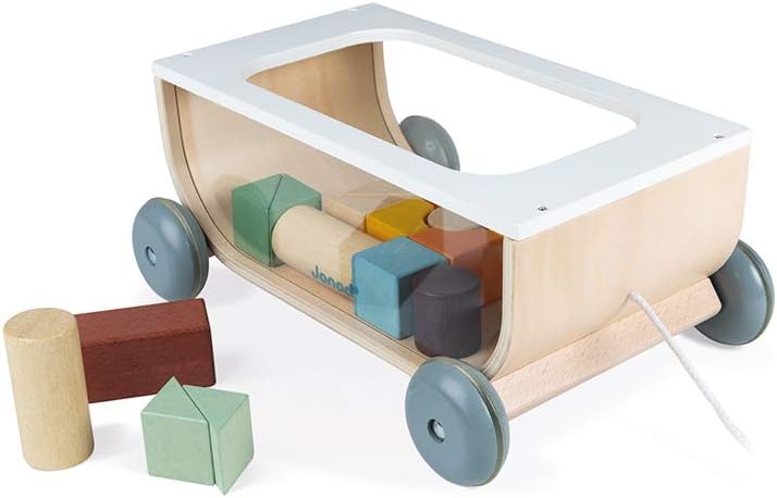 Janod - Bauklötzchen-Wagen aus Holz - Sweet Cocoon Kollektion - Baby- und Kleinkindspielzeug Farbe a