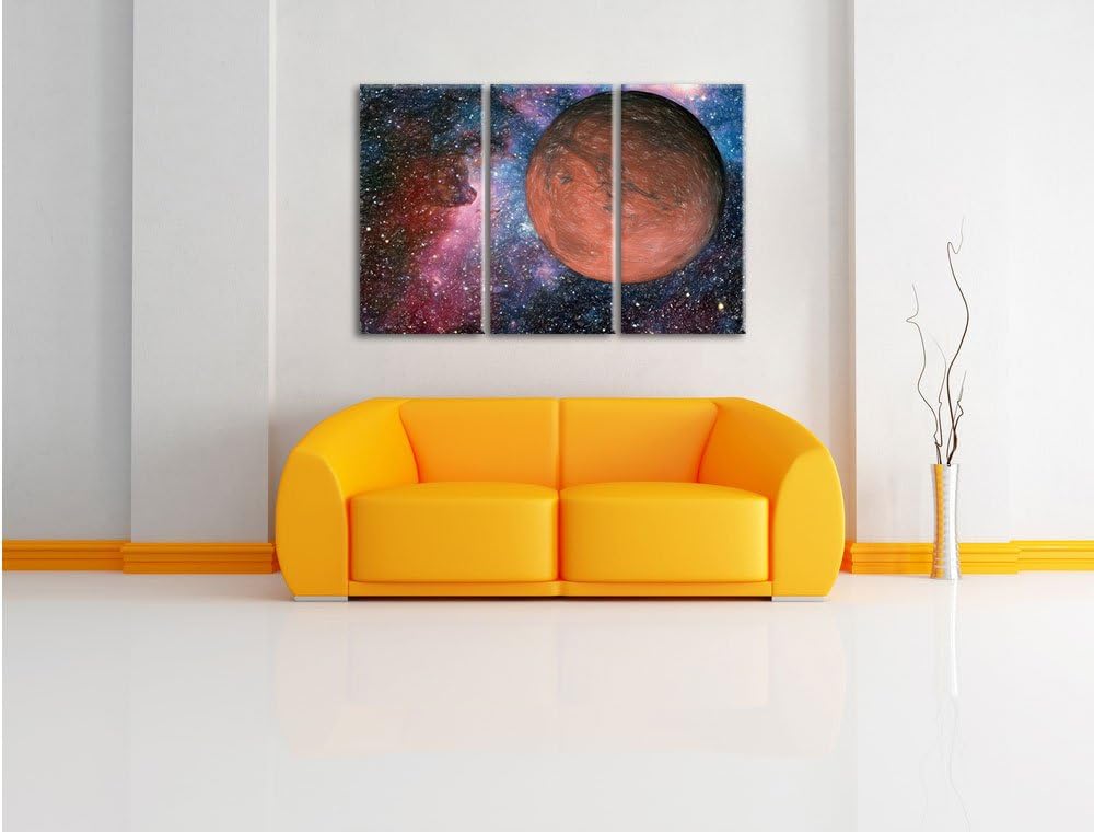 Pixxprint Mars im Weltall Kunst Buntstift Effekt 3-Teiler Leinwandbild 120x80 Bild auf Leinwand