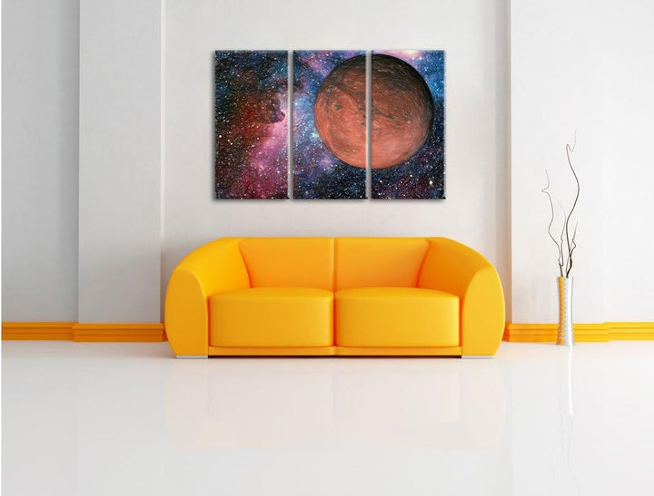 Pixxprint Mars im Weltall Kunst Buntstift Effekt 3-Teiler Leinwandbild 120x80 Bild auf Leinwand