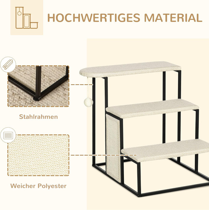 PawHut Hundetreppe 3 Stufen 53 cm Hoch Haustiertreppe für Katzen bis zu 6 kg Katzentreppe Hunderampe