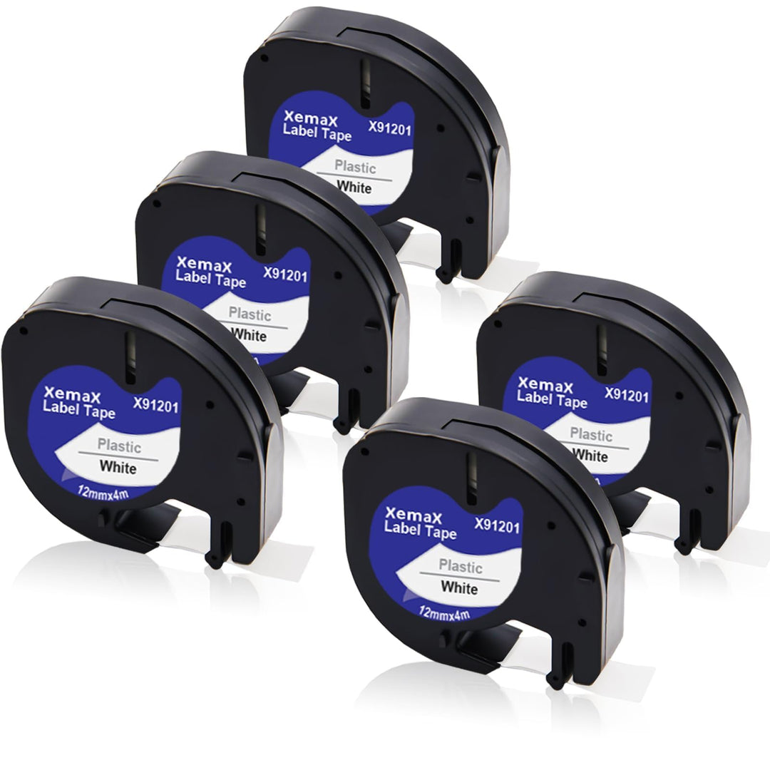 5x XemaX Etiketten Kompatibel für Dymo Letratag Etikettenband 91201 91221 S0721660 12mm x 4m Band Sc