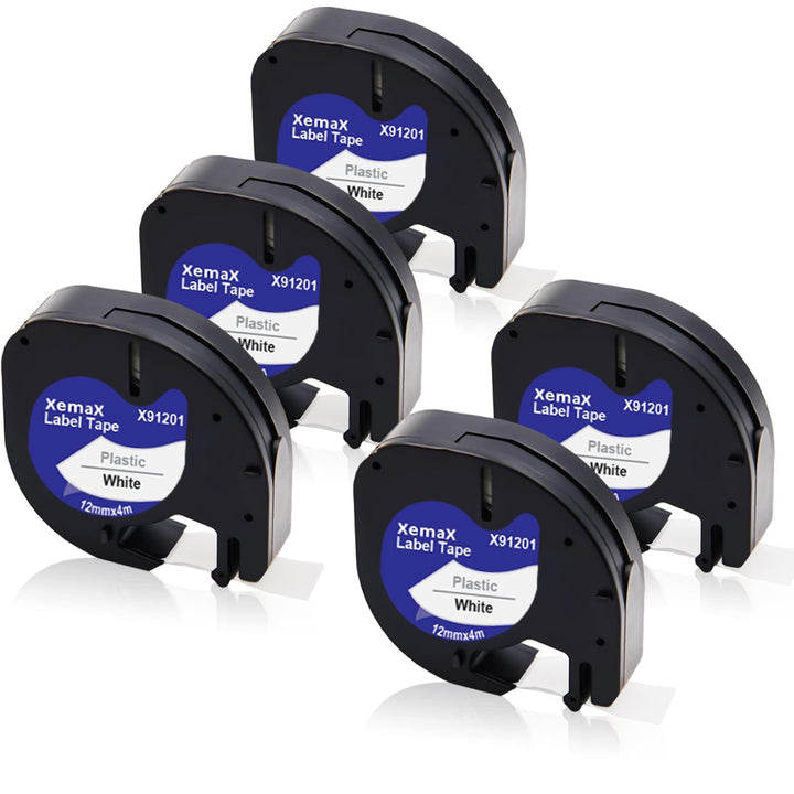 5x XemaX Etiketten Kompatibel für Dymo Letratag Etikettenband 91201 91221 S0721660 12mm x 4m Band Sc