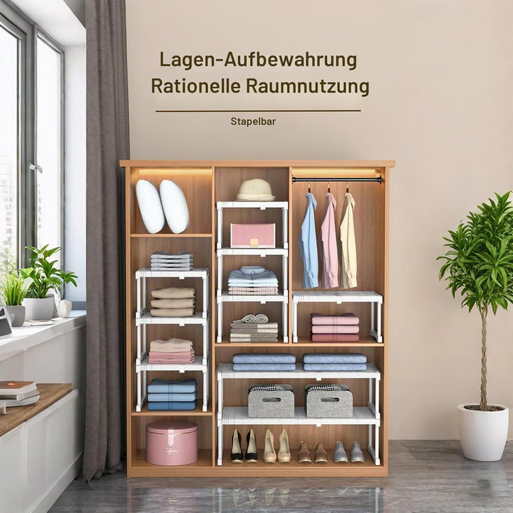 Erweiterbares Schrankregal, Verstellbare Kleiderschrank Organizer Rack, Stapelbar Aufbewahrungsorgan