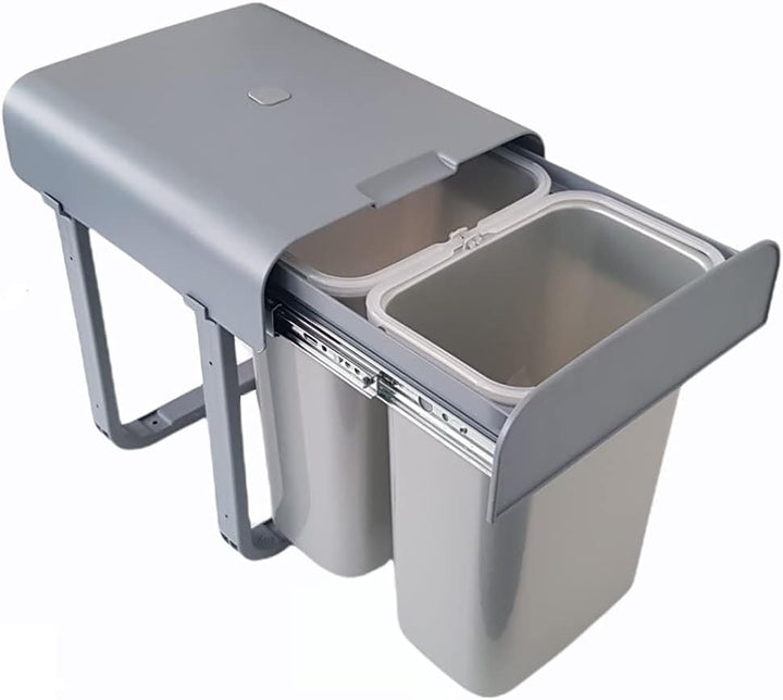 Ekotech Abfallsammler Aladin 2x 8 Liter ausziehbar ab 40cm Schrankbreite, Grau