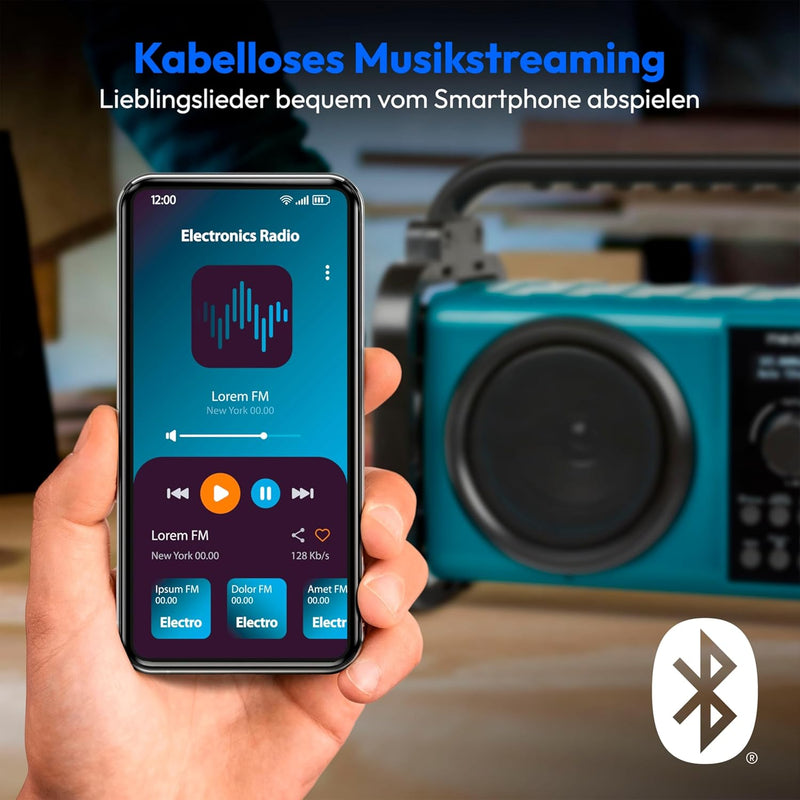 MEDION E66877 DAB+ Baustellenradio (Robustes Gehäuse, Spritzwassergeschützt (IP44), Bluetooth 5.0, P