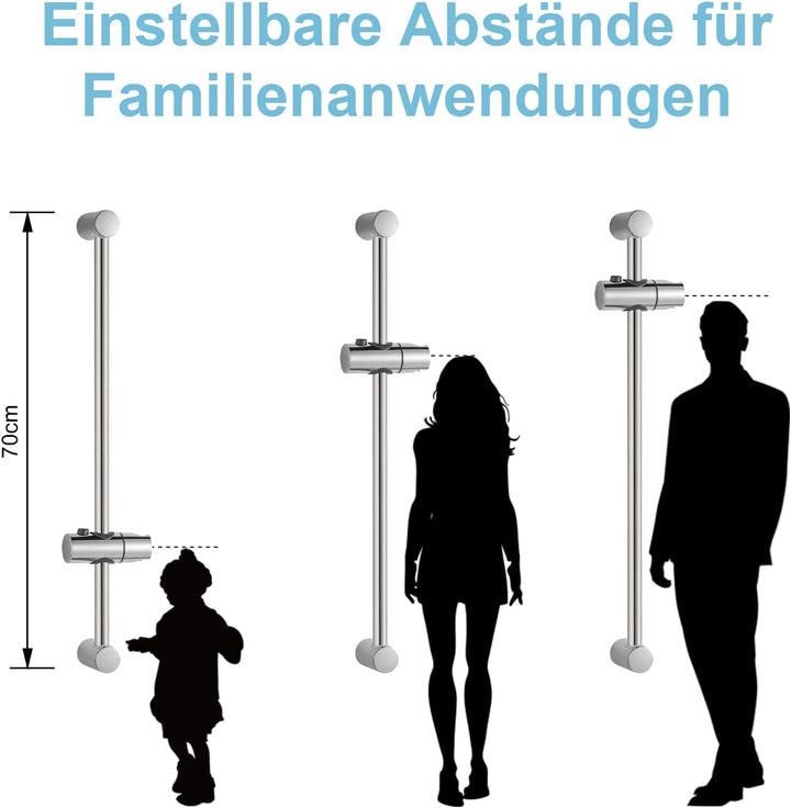 OFFO Edelstahl Duschstange 68cm, Wandmontierte Brausestange Verstellbar Abstand 38 bis 66cm mit Dusc