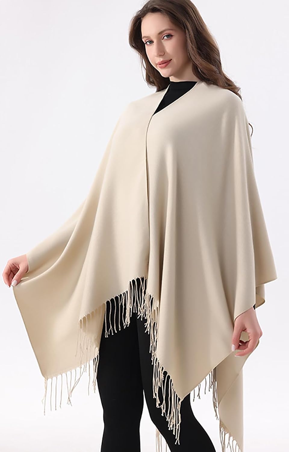 Shmily Girl - Damen Poncho Habe Gestrickt Überdimensionalen Decke Kap-Schal Beige, Beige