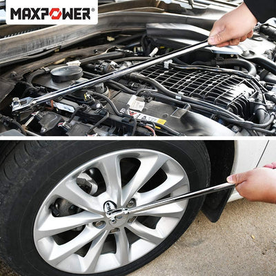 MAXPOWER 2 in 1 Gelenkgriff Drehgriff mit 1/2" und 3/8" Antriebskopf, 600mm/24 Schiebegriff mit Gele