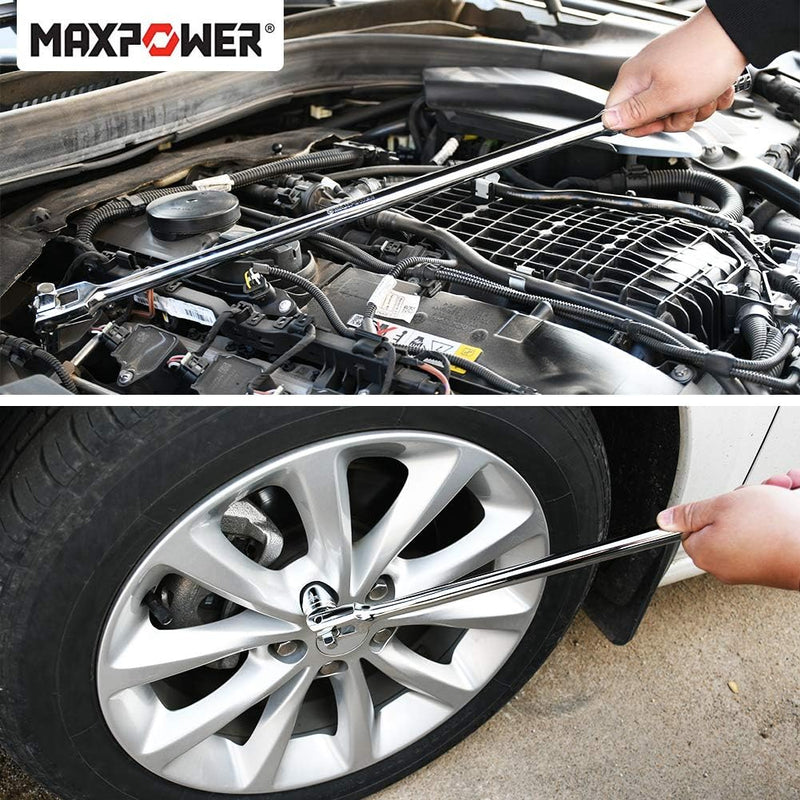 MAXPOWER 2 in 1 Gelenkgriff Drehgriff mit 1/2" und 3/8" Antriebskopf, 600mm/24 Schiebegriff mit Gele