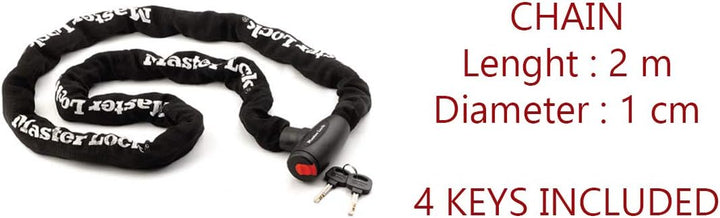 Master Lock 8292EURDPS Kettenschloss Motorrad [Schlüssel] [2 m Kette] - Motorcycle Chain Lock [Key]