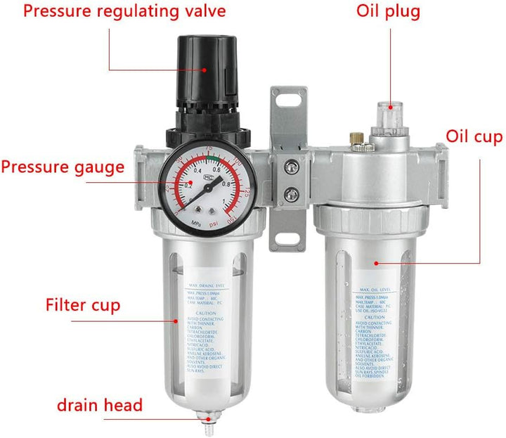 Luftfilterregler, 1/2" Ölabscheider Kompressorfilter für Kompressor und Druckluftwerkzeuge