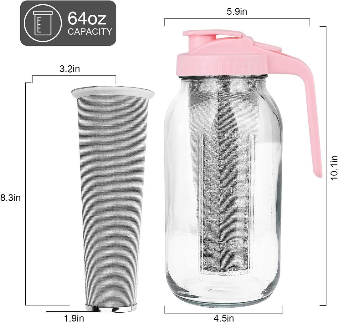 Cold Brew Kaffeebereiter, 1.8L Cold Brew Coffee Maker, Deckel mit Griff und Edelstahlfilter, Kaffeeb