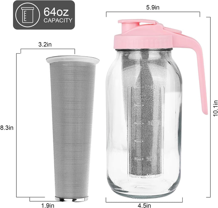Cold Brew Kaffeebereiter, 1.8L Cold Brew Coffee Maker, Deckel mit Griff und Edelstahlfilter, Kaffeeb