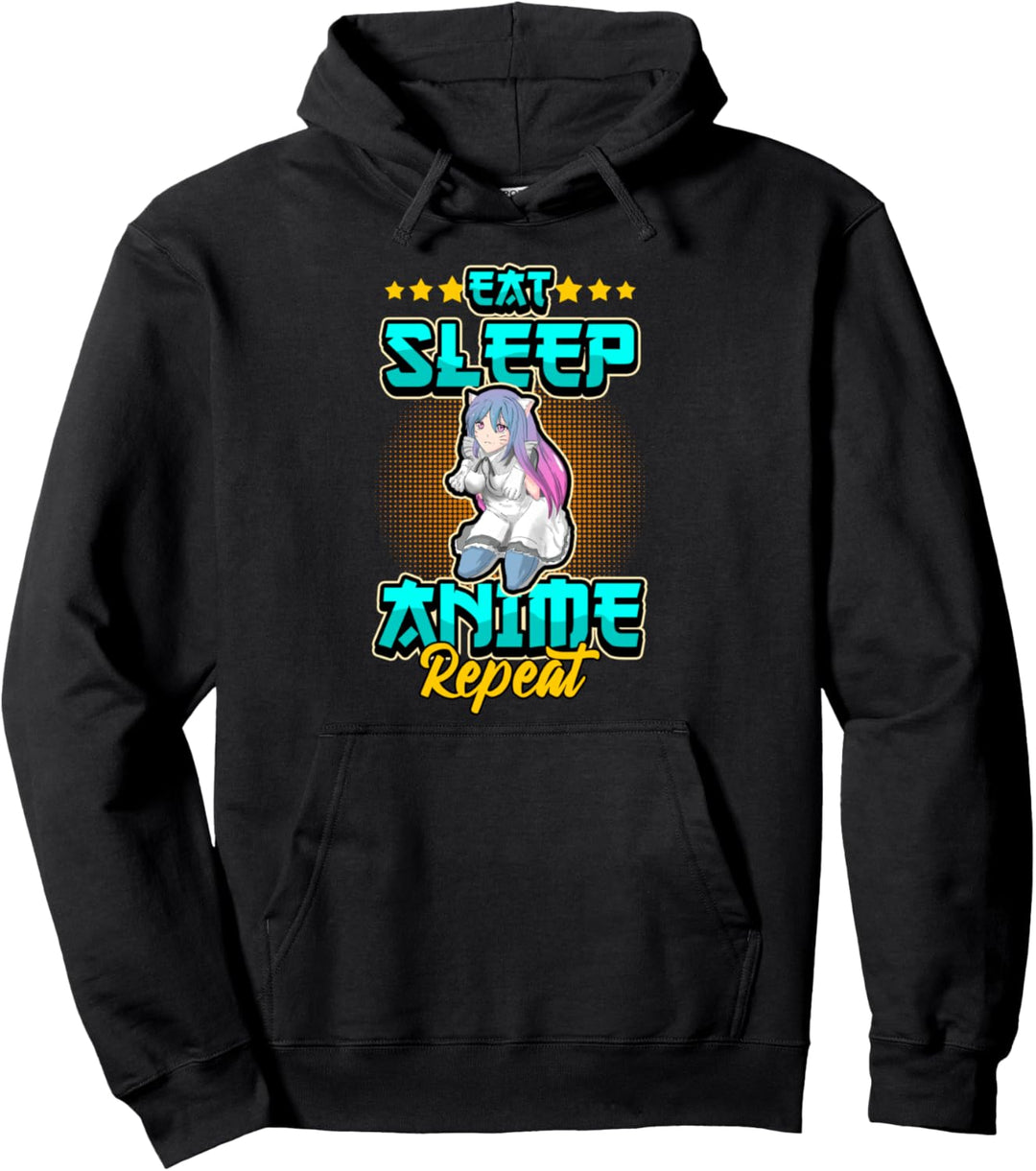 Lustig Anime Eat Sleep Anime Repeat Otaku Manga Spruch Pullover Hoodie
