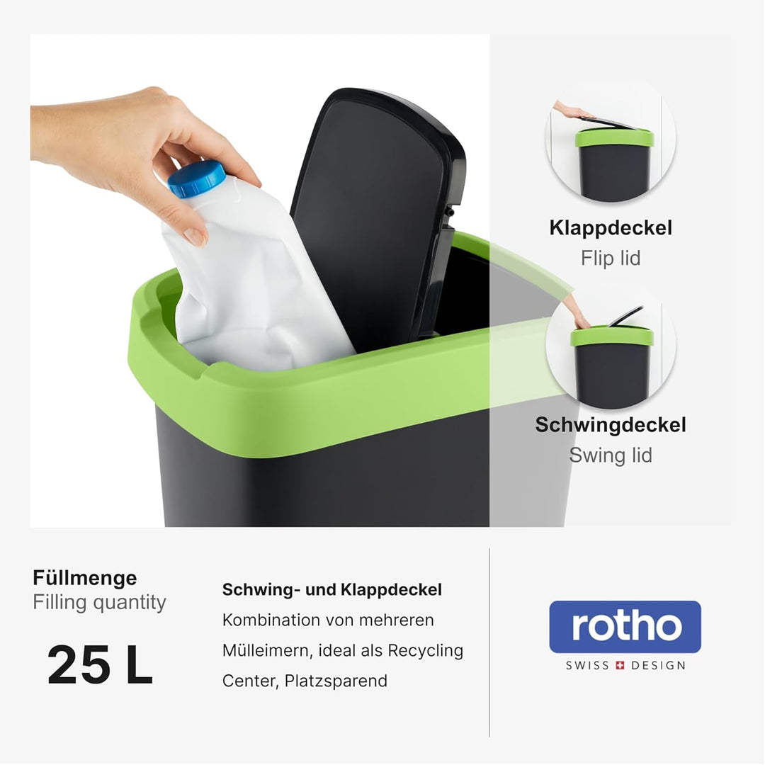 Rotho Salsa Mülleimer 25l mit Deckel, Kunststoff (PP) BPA-frei, grün, 25l (33.3 x 25.2 x 47.6 cm) Gr