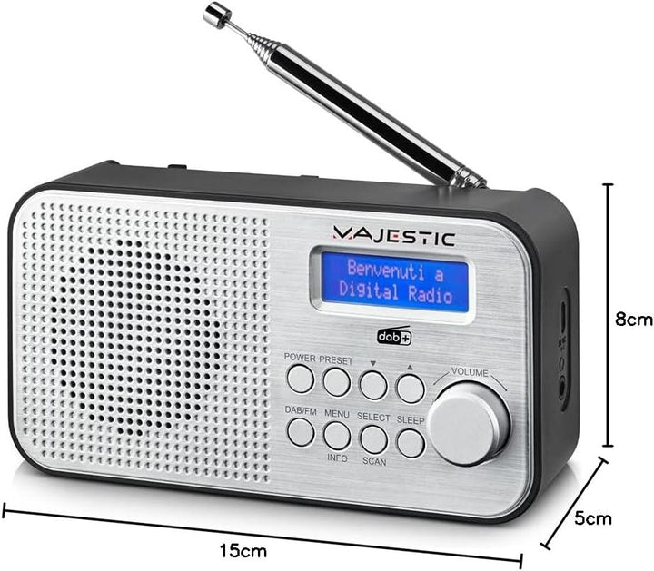 Majestic RT 194 DAB - Tragbares DAB/DAB+/FM LCD-Display, wiederaufladbarer Akku, Kopfhörerausgang, Z