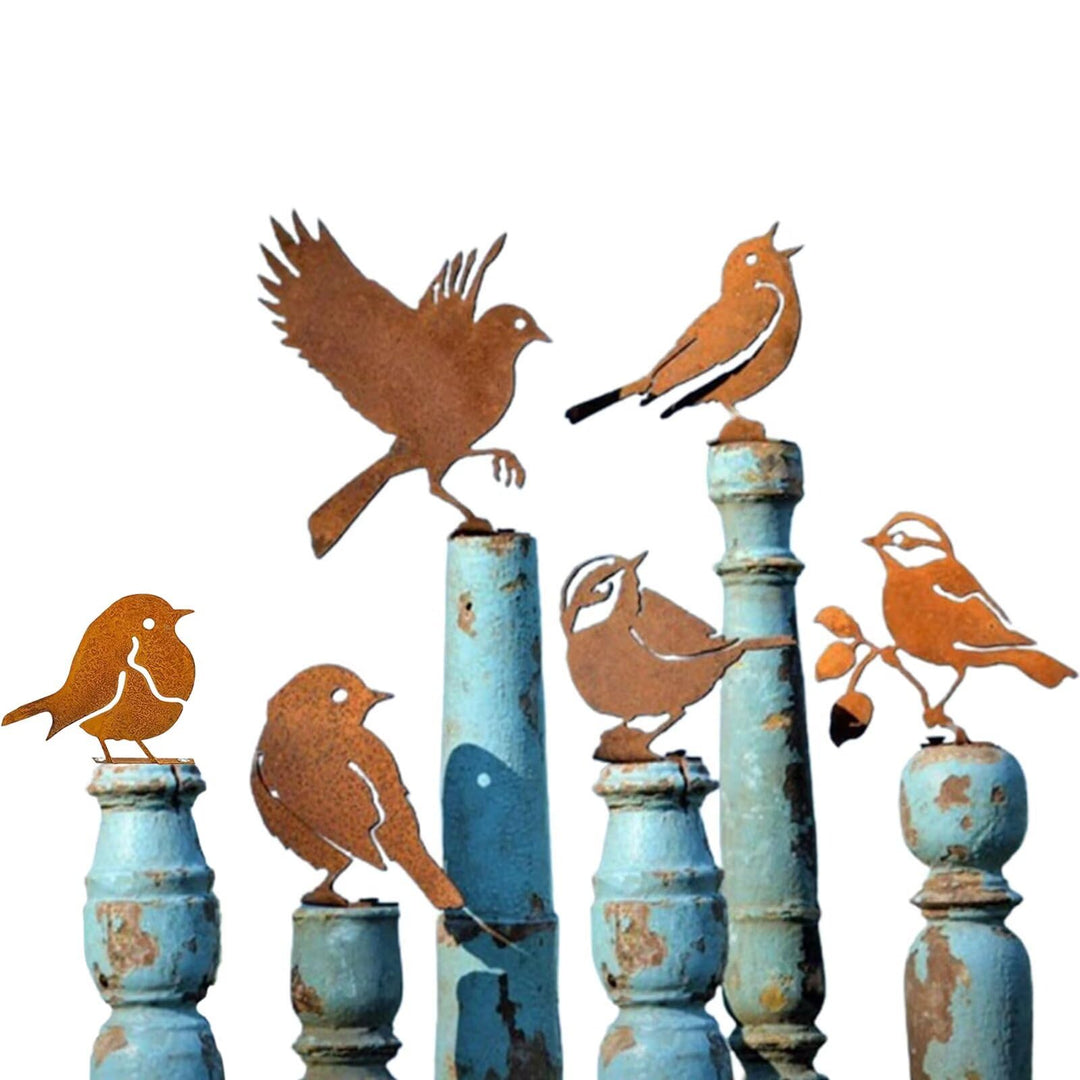 6 Stück Dekorative Vögel, rostige Vögel mit Schrauben, Deko für Garten, Metall, rostig, für Terrasse